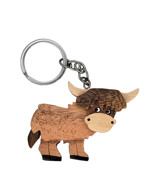 Highland Cow Wooden Keyring - Calf Light Hair