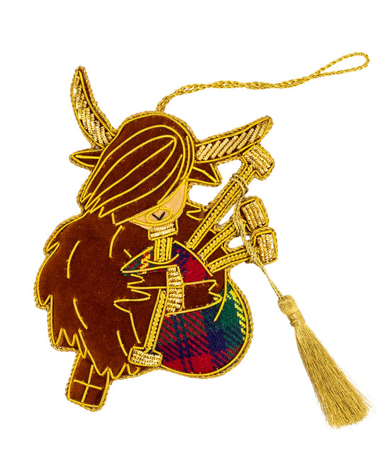Bagpiping Highland Cow Christmas Decoration