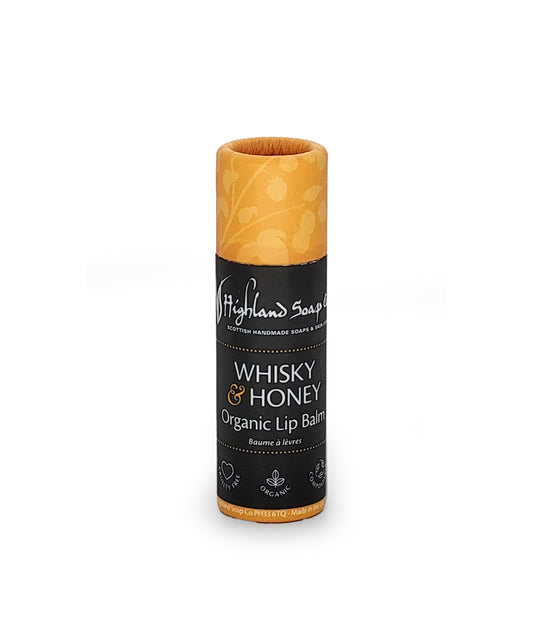 Highland Soap Co. Whisky & Honey Organic Lip Balm on a white background