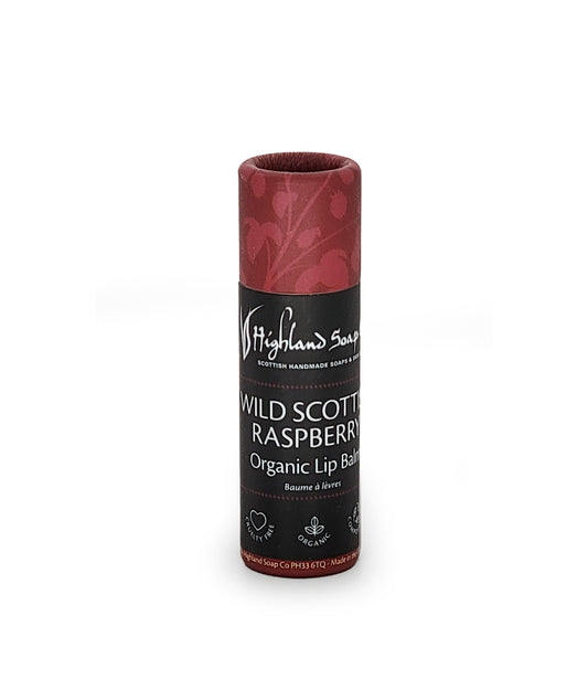 Highland Soap Wild Scottish Raspberry Organic Lip Balm on a white background