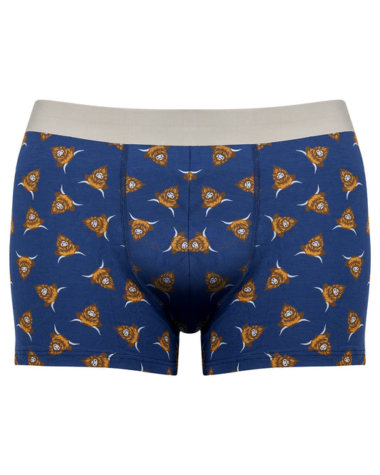 Eco Friendly Men's Bamboo Boxers Highland Cow - Blue
