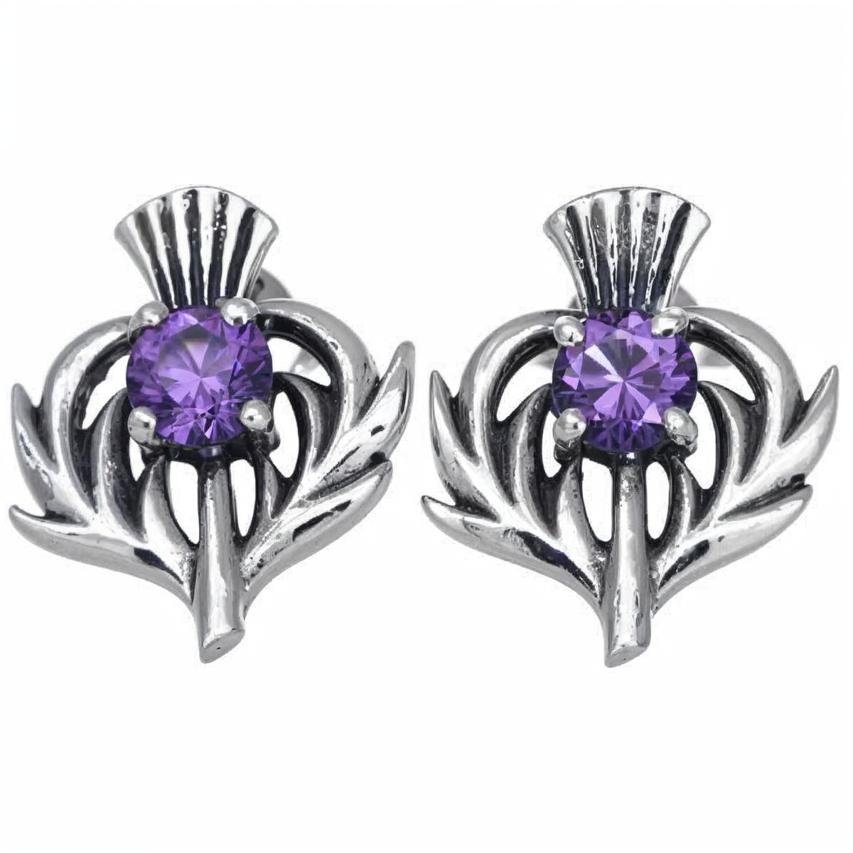 Sterling Silver Amethyst Purple Thistle Stud Earrings – National