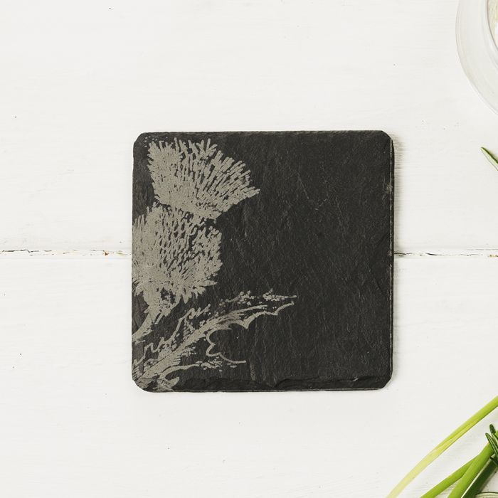 4 Slate Coasters - Thistle Design