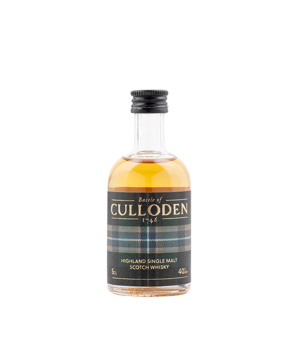 Bottle of Culloden 1746 Highland Single Malt Scotch Whisky 5CL on a white background