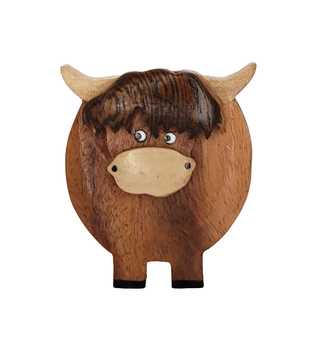 Highland Cow Wooden Fridge Magnet - Light Horn