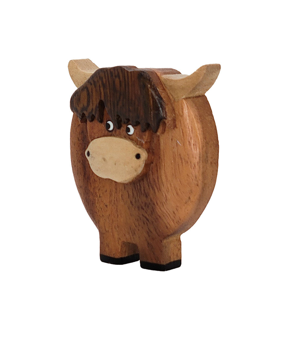 Highland Cow Wooden Fridge Magnet - Light Horn