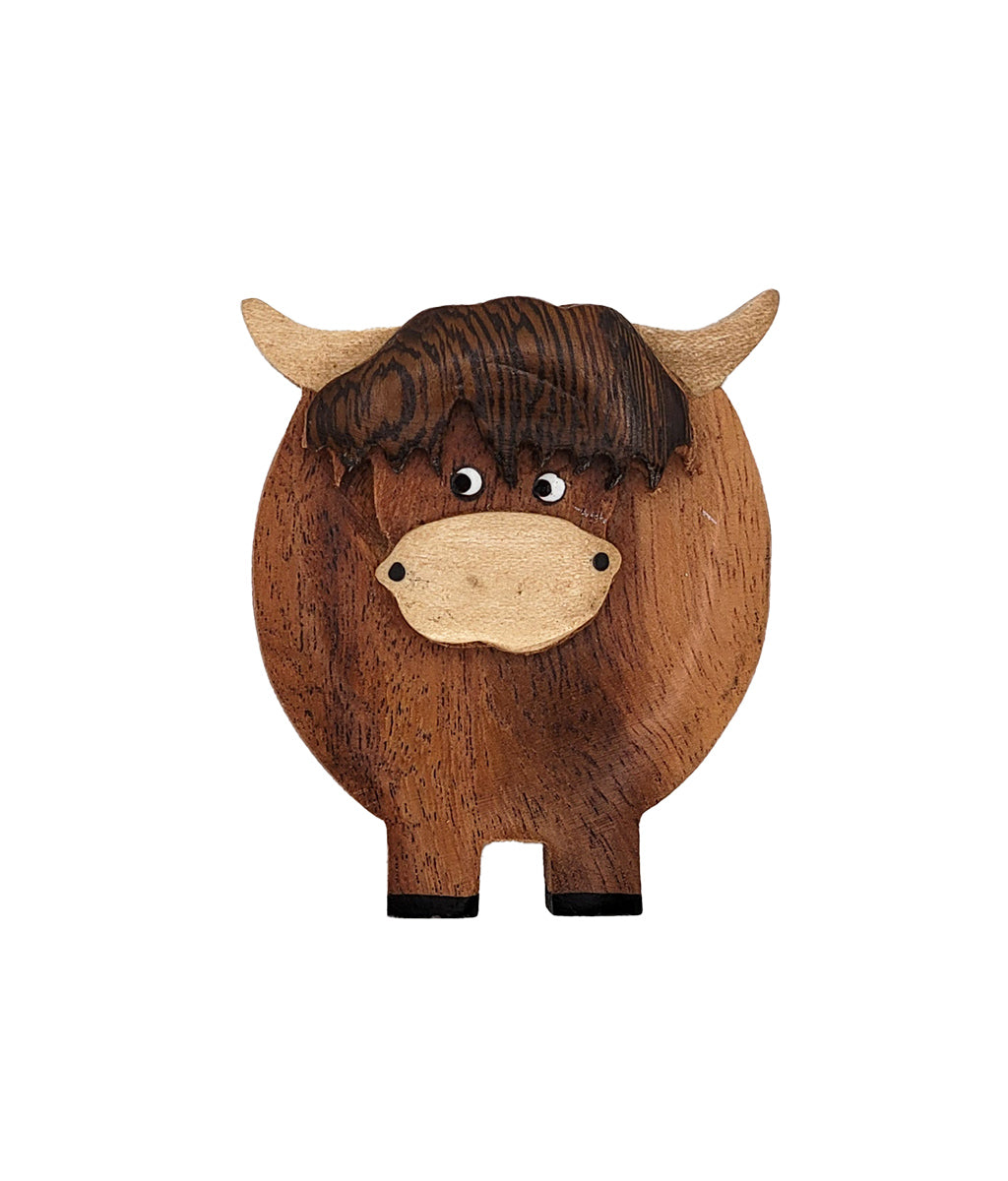 Highland Cow Wooden Fridge Magnet - Light Horn