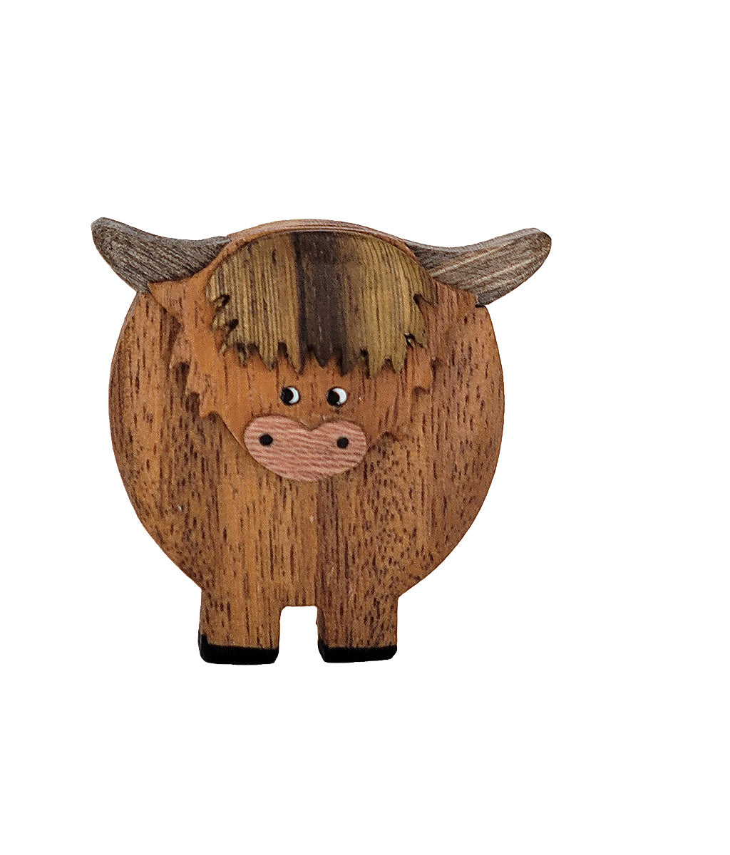 Highland Cow Wooden Fridge Magnet - Dark Horn