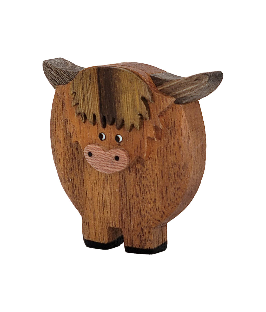 Highland Cow Wooden Fridge Magnet - Dark Horn