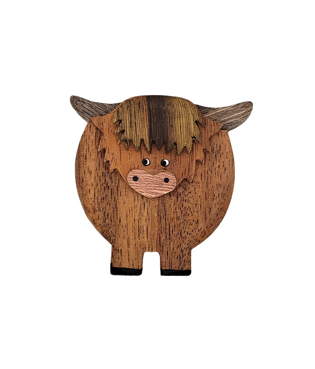 Highland Cow Wooden Fridge Magnet - Dark Horn