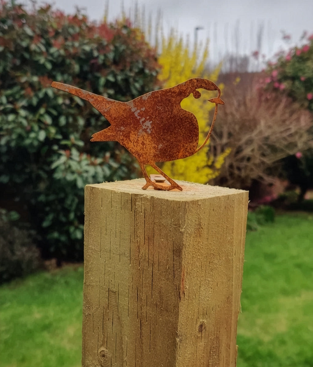 Rusted metal Robin fence topper  sculpture