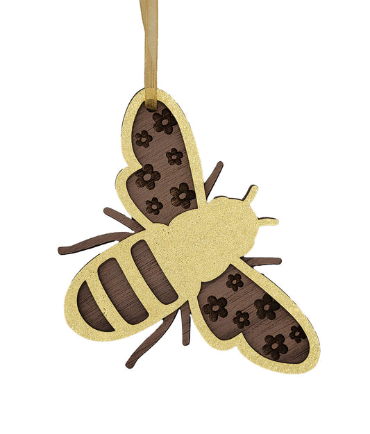 Floral Bee Wooden Hanging Christmas Decoration