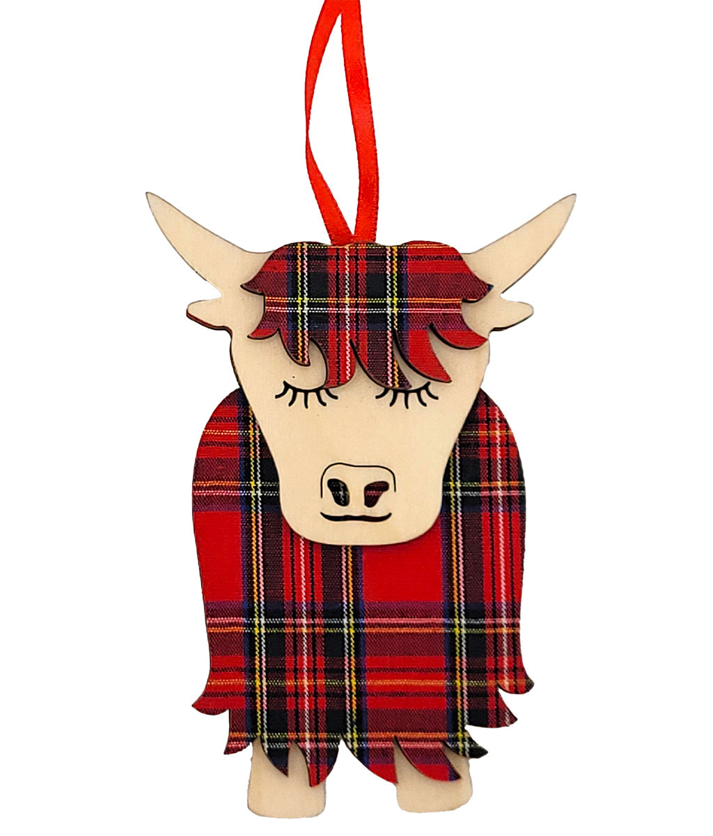 Morag Highland Cow Royal Check Christmas Decoration