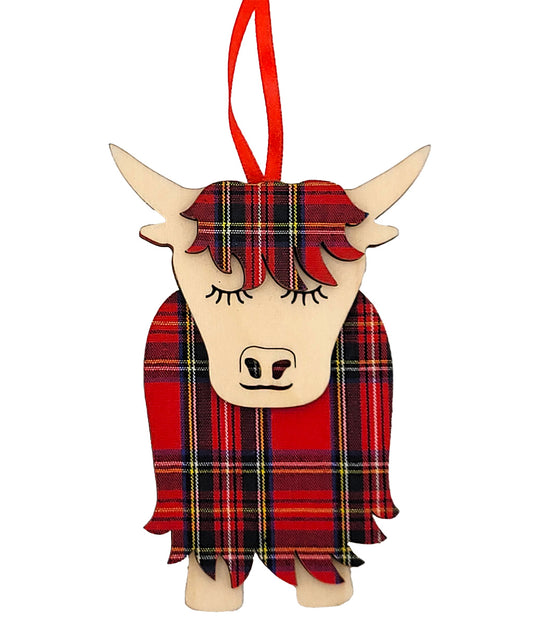 Morag Highland Cow Royal Check Christmas Decoration