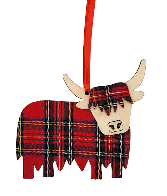 Angus Highland Cow Royal Check Christmas Decoration
