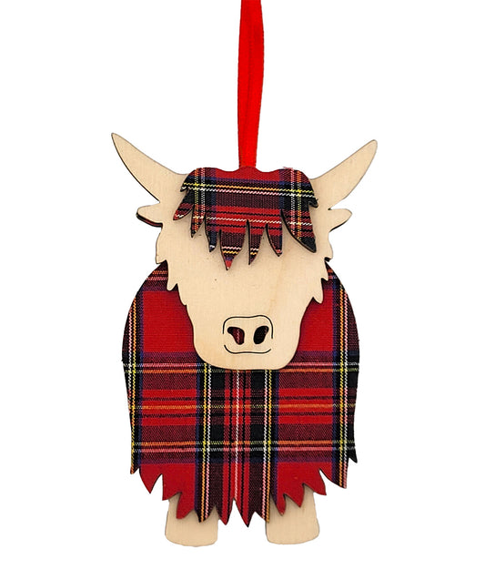 Hamish Highland Cow Royal Check Christmas Decoration