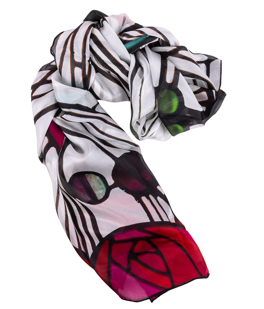 Mackintosh Rose Glass Chiffon Scarf with abstract design on a white background