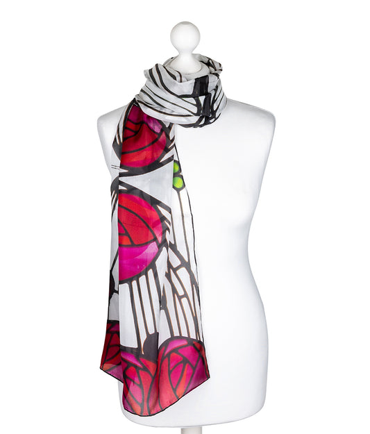 Mackintosh Rose Glass Chiffon Scarf on a mannequin against a white background