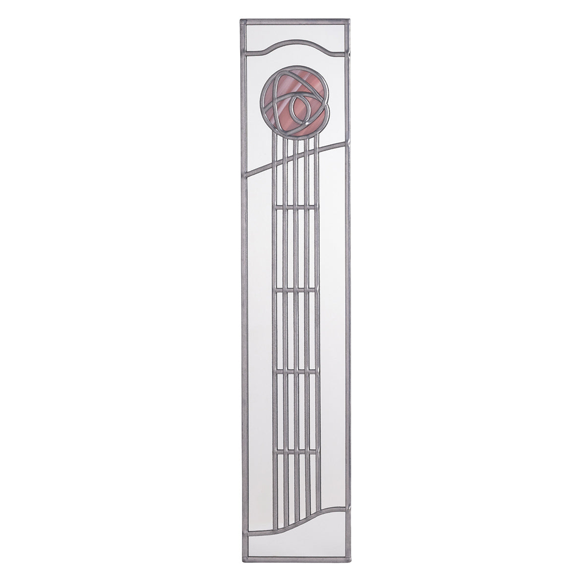 Stained glass panel with geometric design on a white background