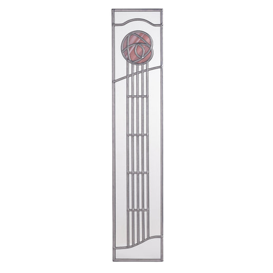 Stained glass panel with geometric design on a white background