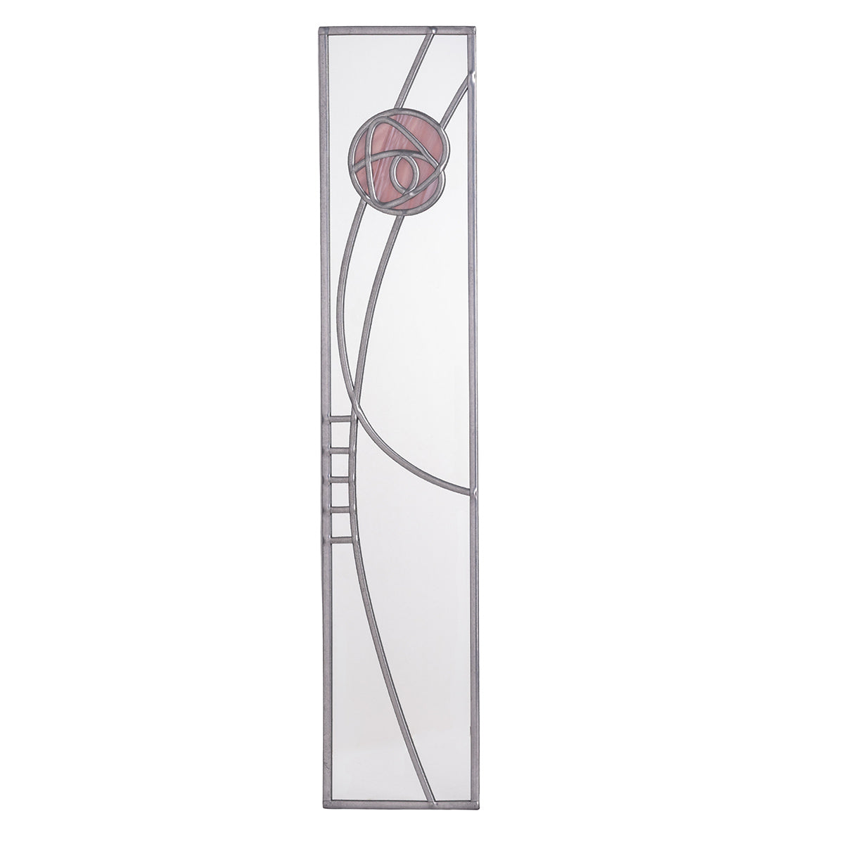Stained glass panel with a Mackintosh design on a white background