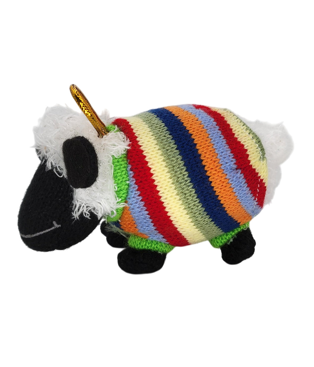 Knitted Sheep with Striped Jumper Christmas Hanging Decoration
