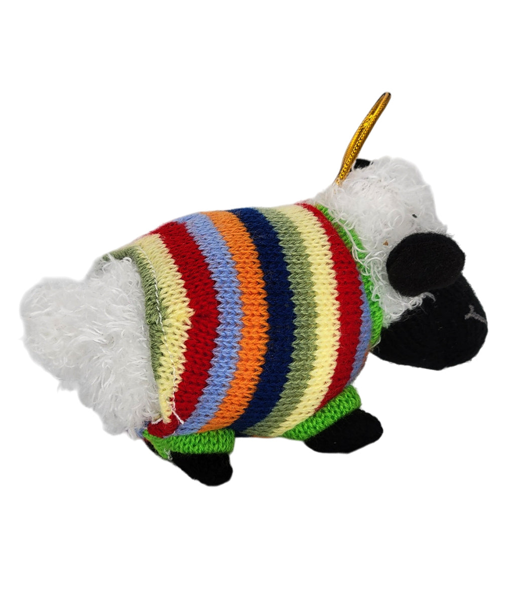 Knitted Sheep with Striped Jumper Christmas Hanging Decoration