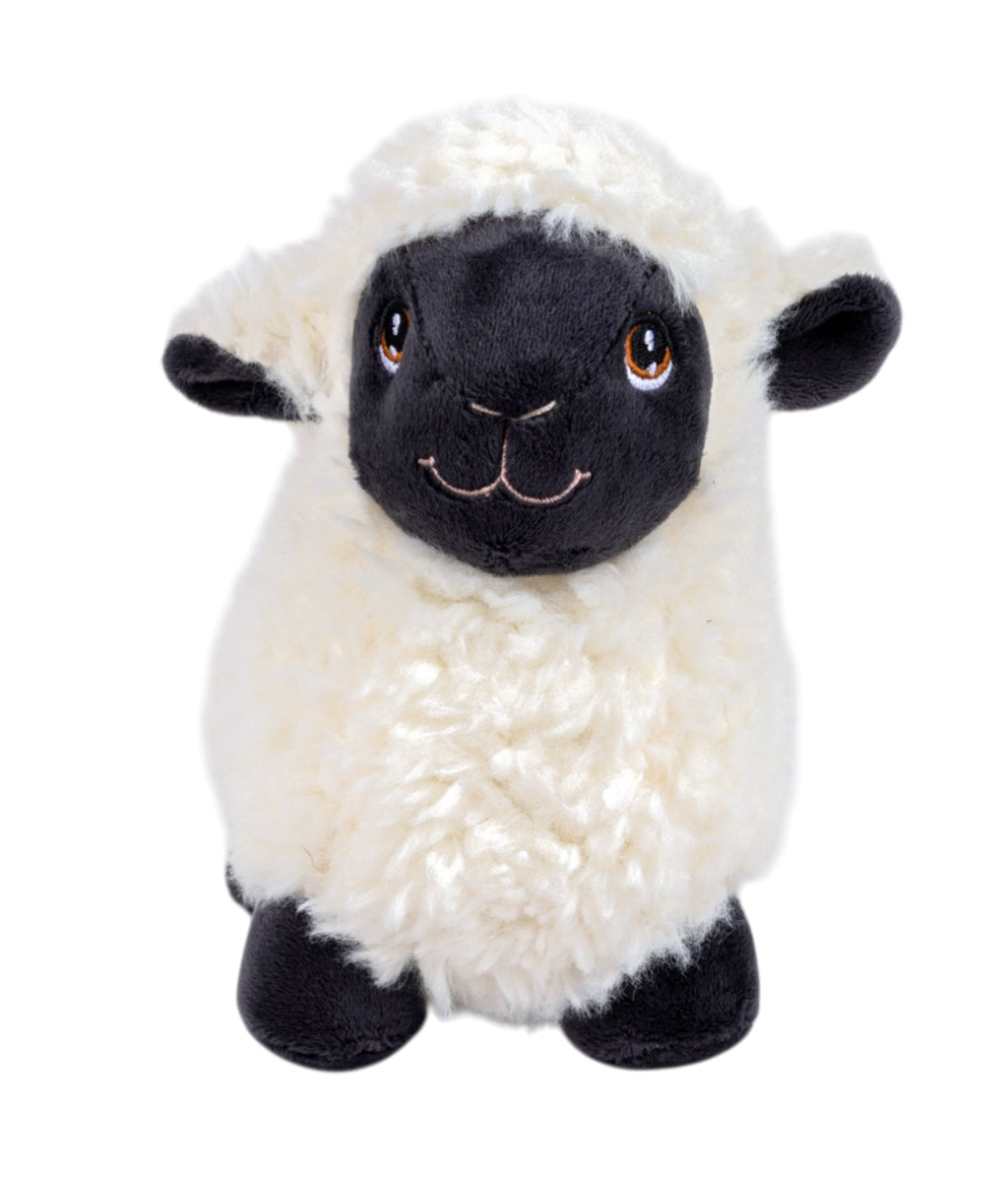 Plush toy sheep with black face on a white background