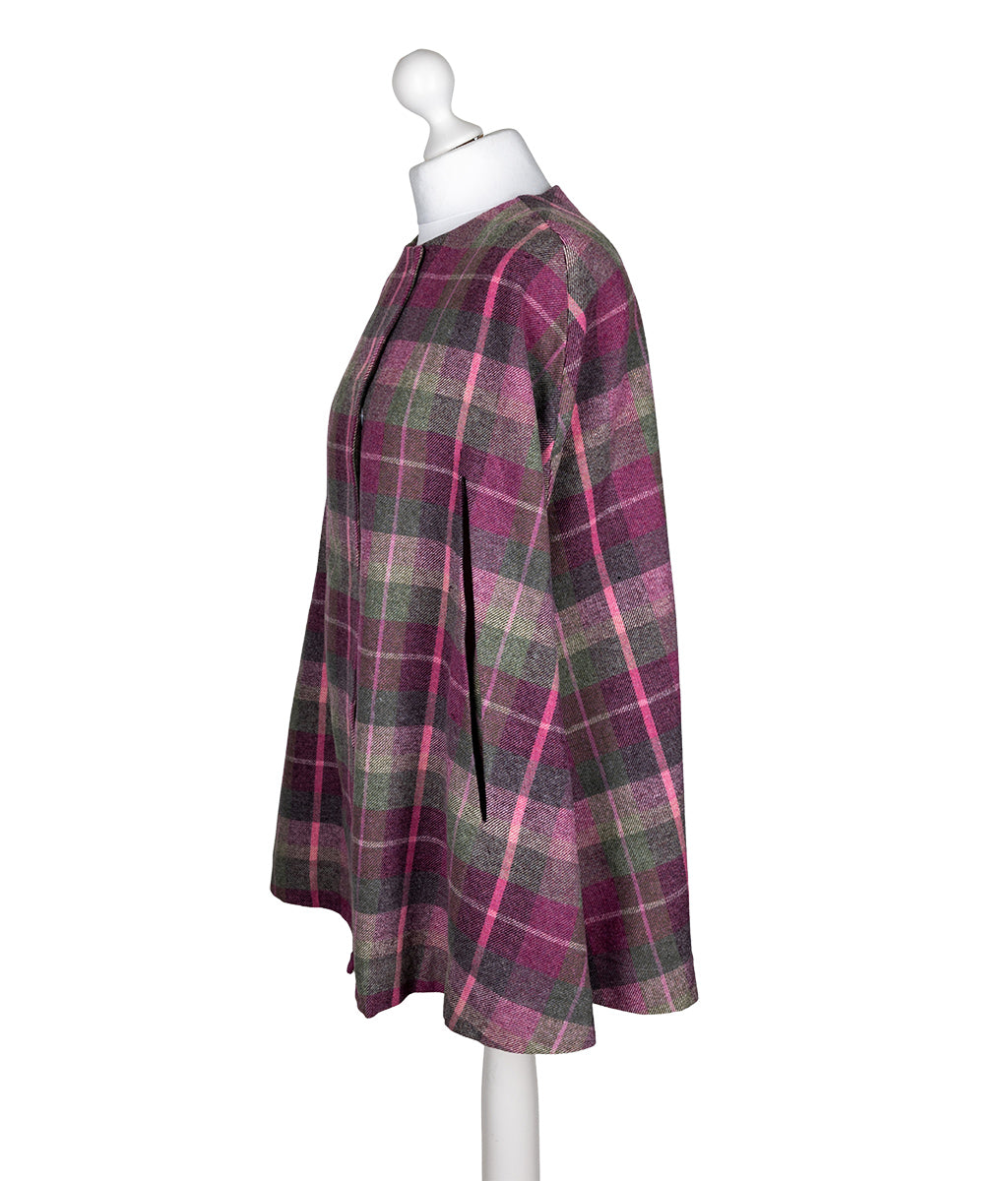 Earth Squared Berry Tweed Wrap on a mannequin against a white background