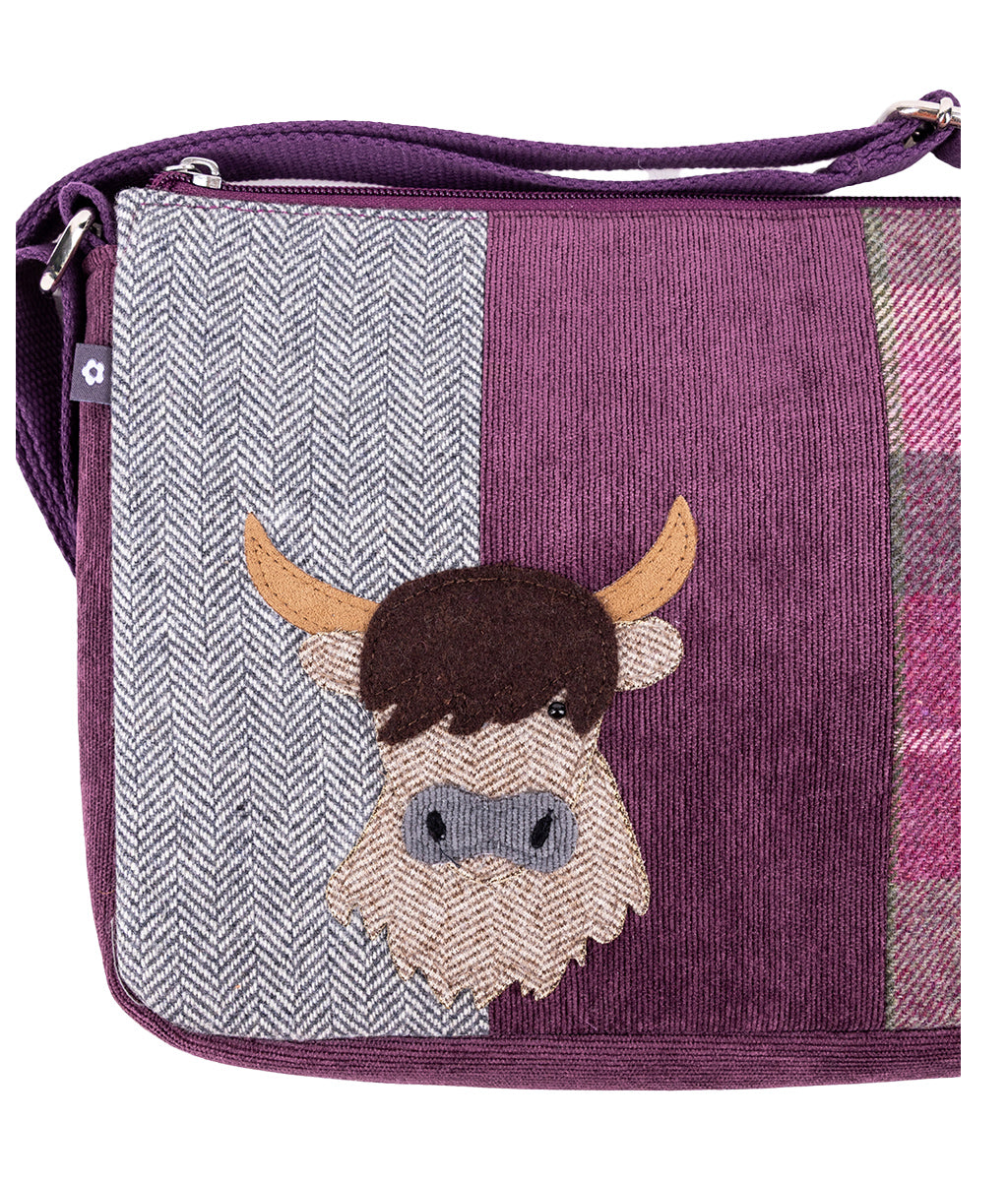 Earth Squared Berry Tweed Highland Cow Messenger Bag