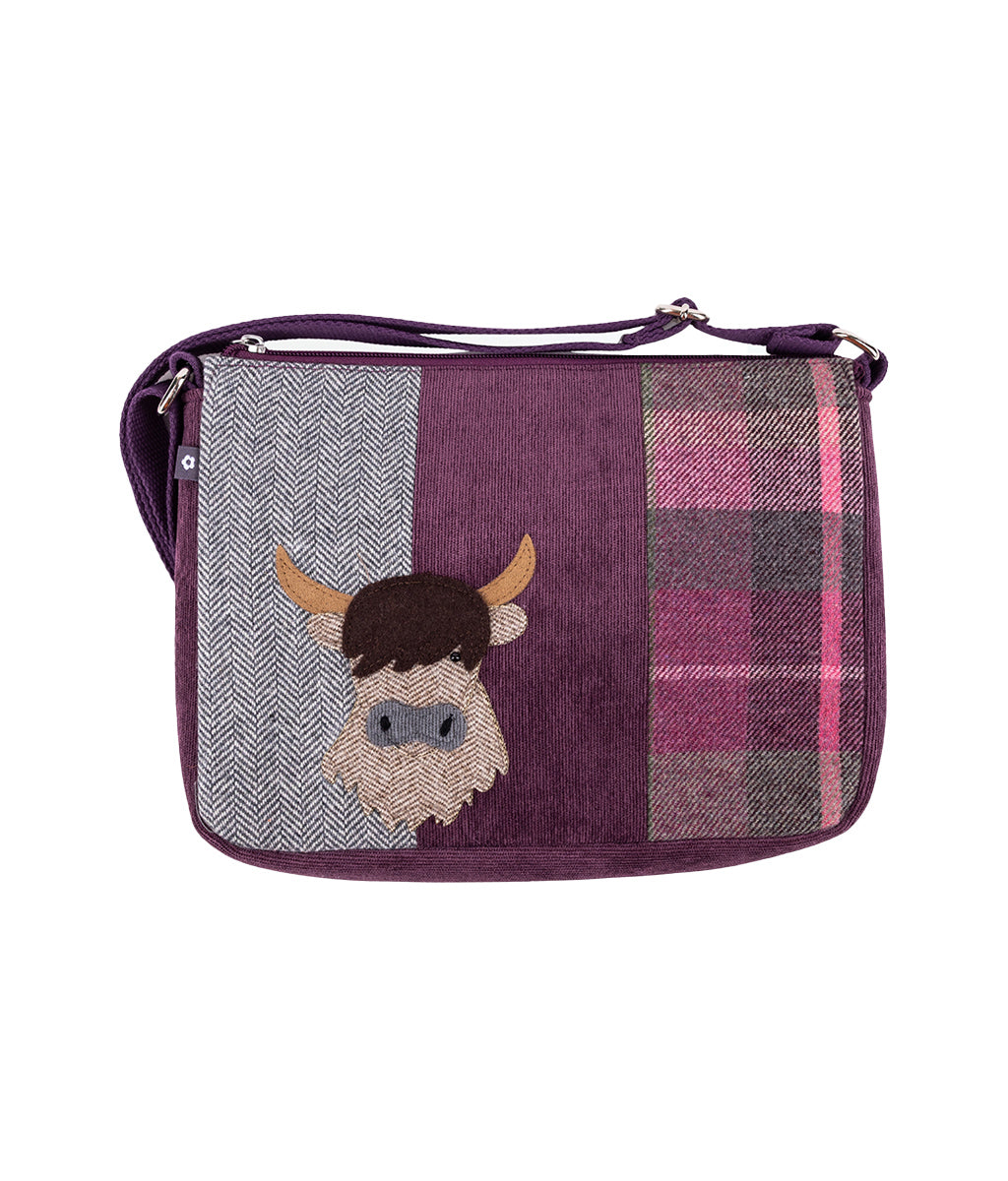 Earth Squared Berry Tweed Highland Cow Messenger Bag