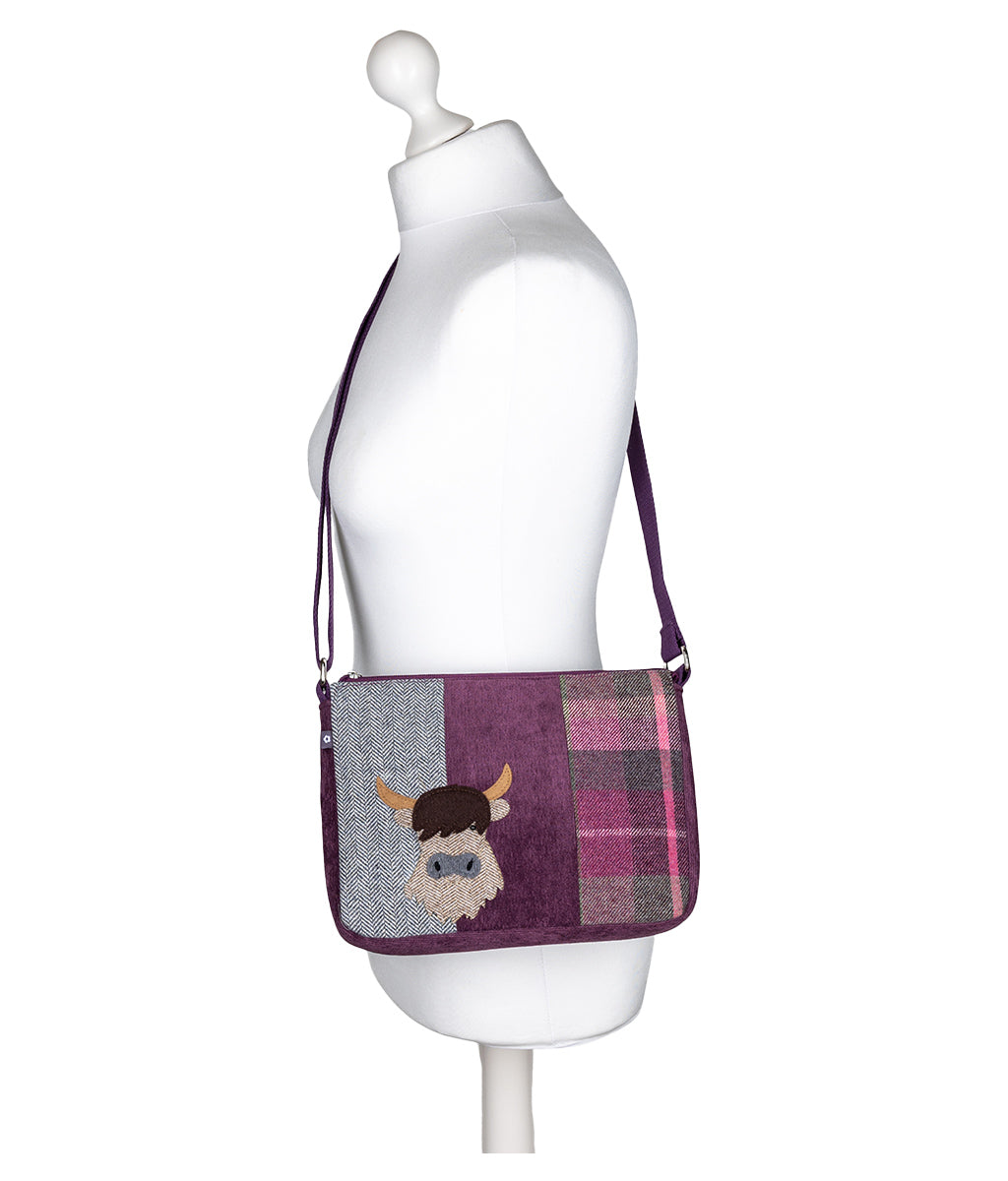 Earth Squared Berry Tweed Highland Cow Messenger Bag