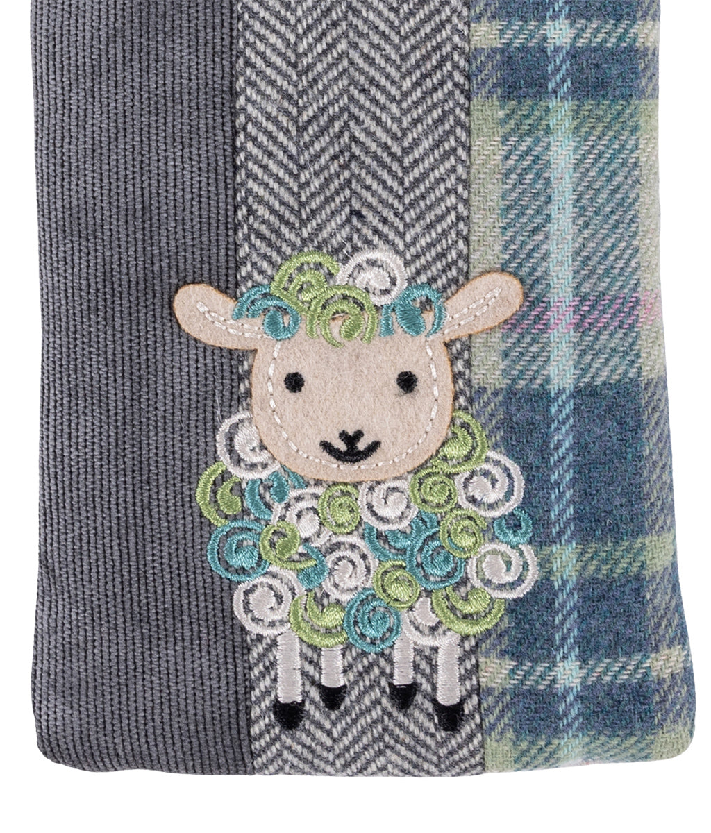 Earth Squared Meadow Tweed Sheep Glasses Casewith a sheep design on a white background