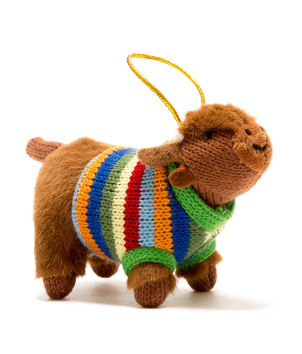 Knitted Highland Cow with striped jumper