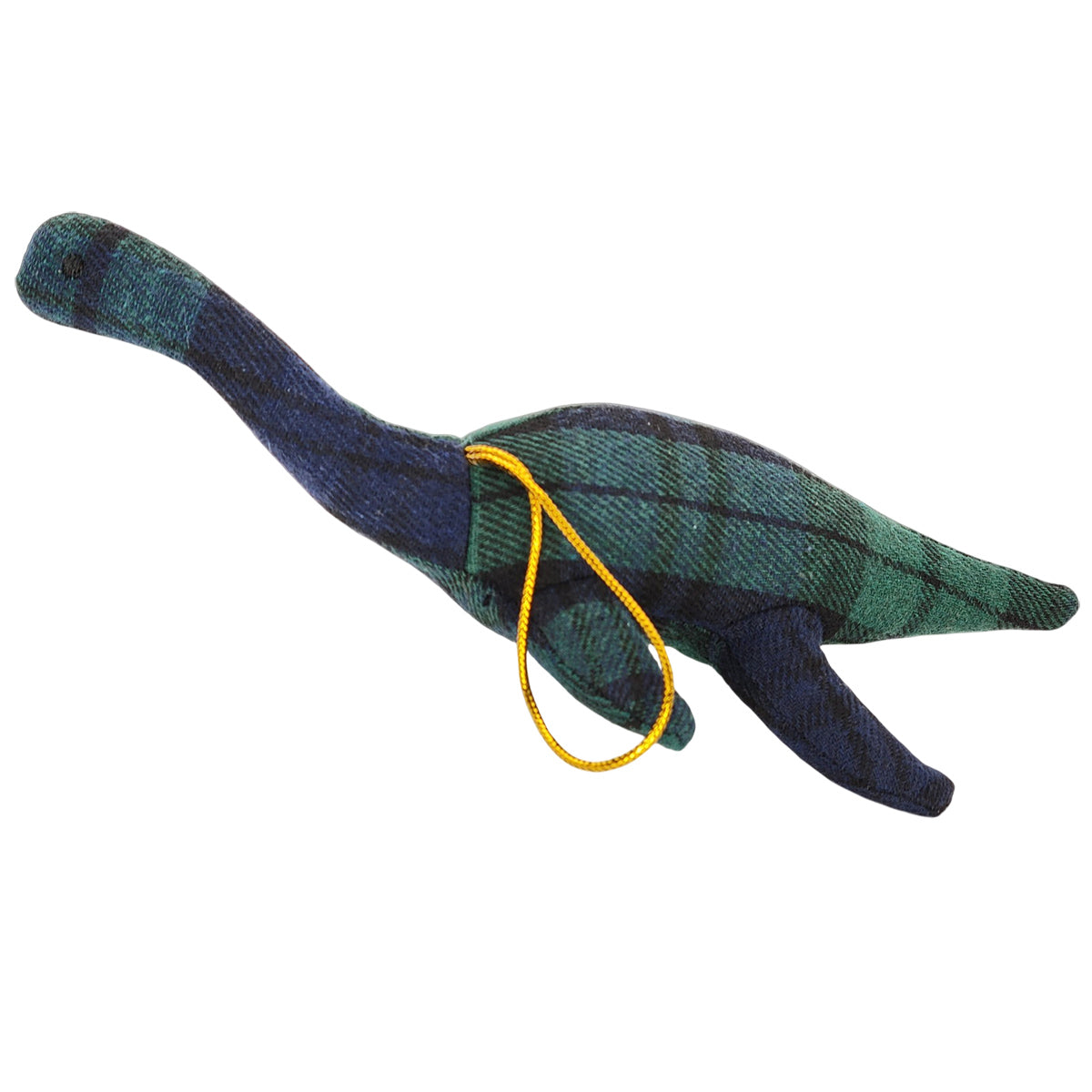 Knitted Nessie Loch Ness Monster hanging decoration on a white background