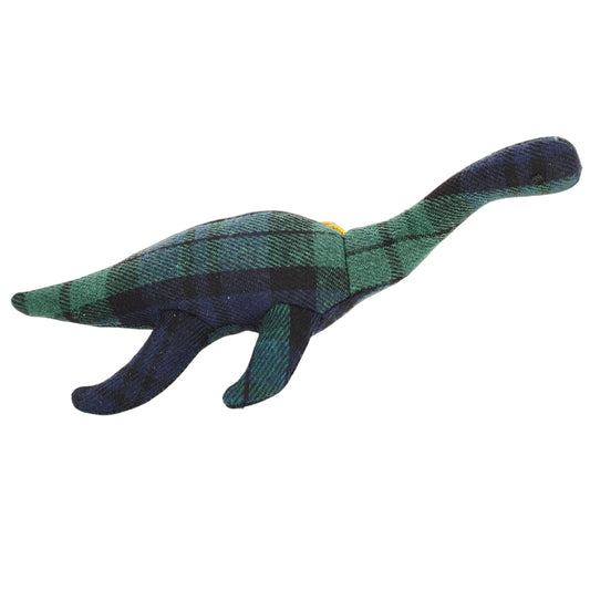 Knitted Nessie Loch Ness Monster hanging decoration on a white background