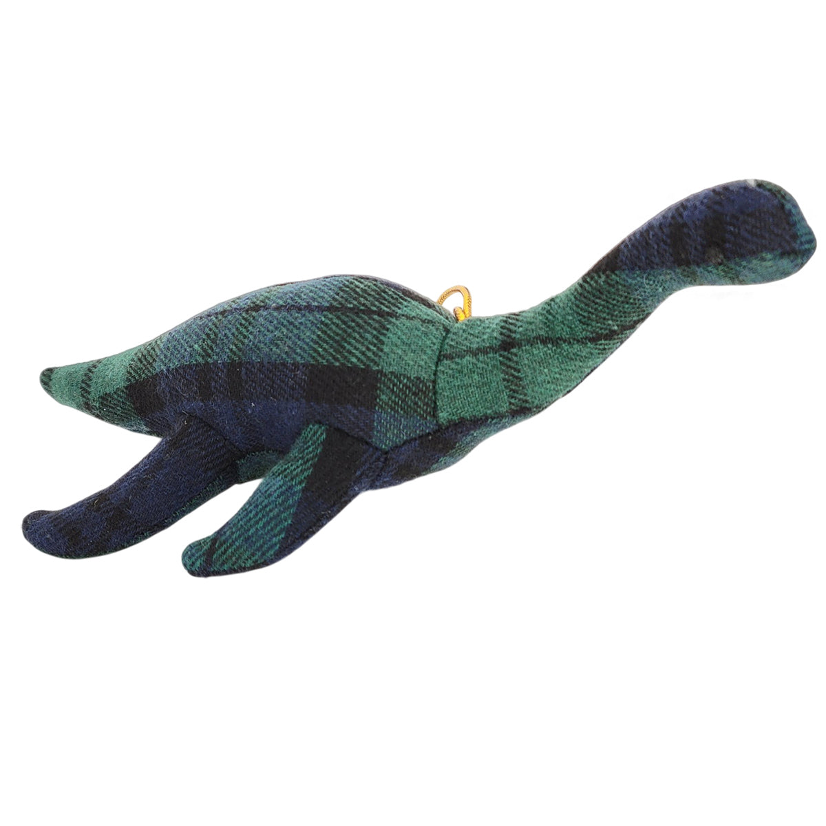 Knitted Nessie Loch Ness Monster hanging decoration on a white background