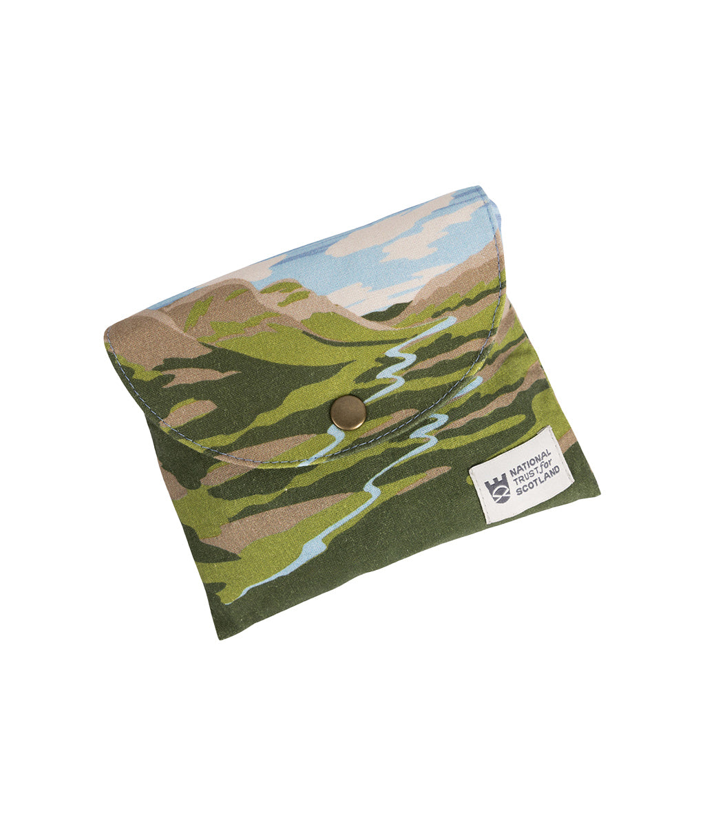 Glencoe Packable Bag folded into its pouch