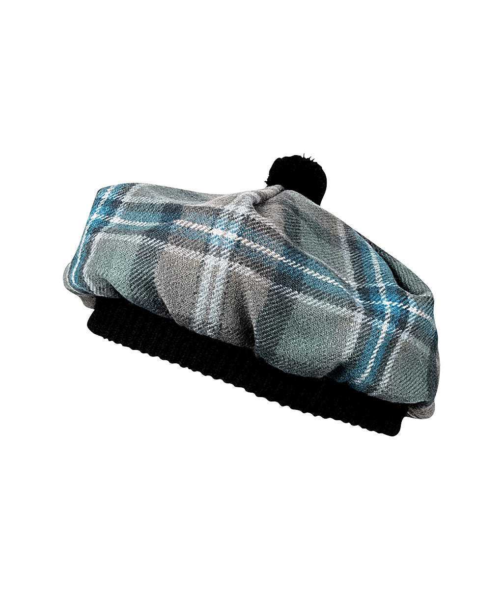 Spirit of Culloden Tartan Tammy Hat with a black pom-pom on a white background