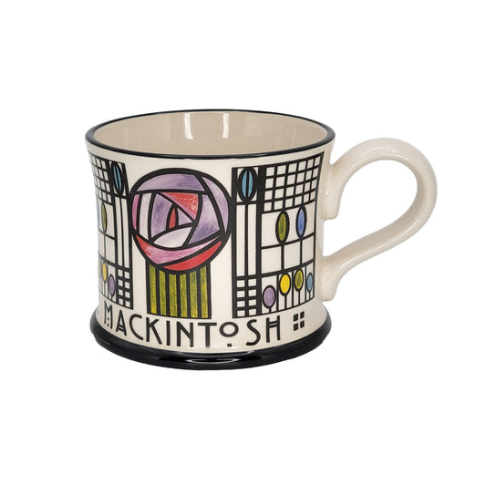 Morrland Pottery Mug with geometric design and 'Mackintosh' text on a white background