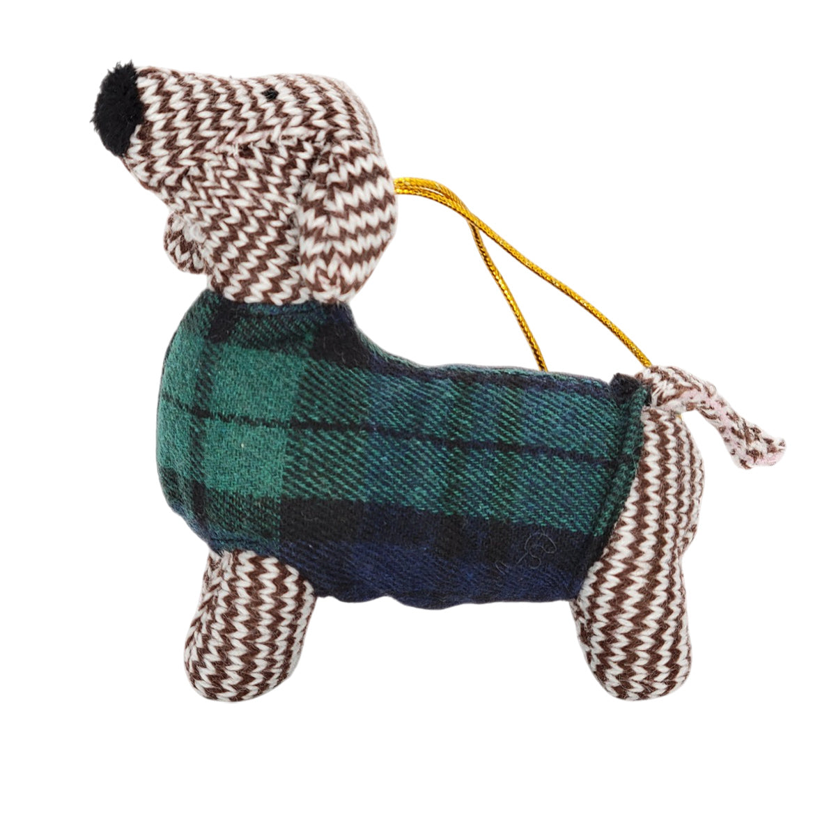 Knitted Sausage Dog with Tartan Jumper Christmas Hanging Decoration
