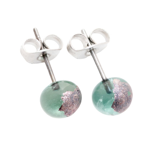 Recycled Whisky Bottle Opal Glass and Palladium Stud Earrings