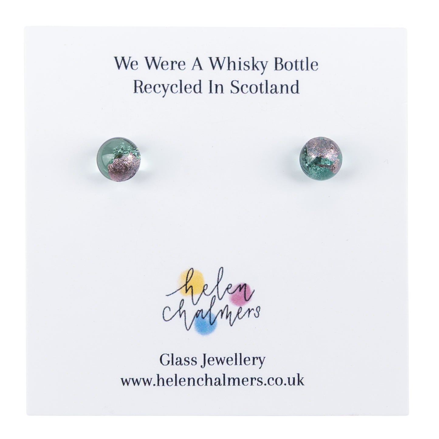 Recycled Whisky Bottle Opal Glass and Palladium Stud Earrings