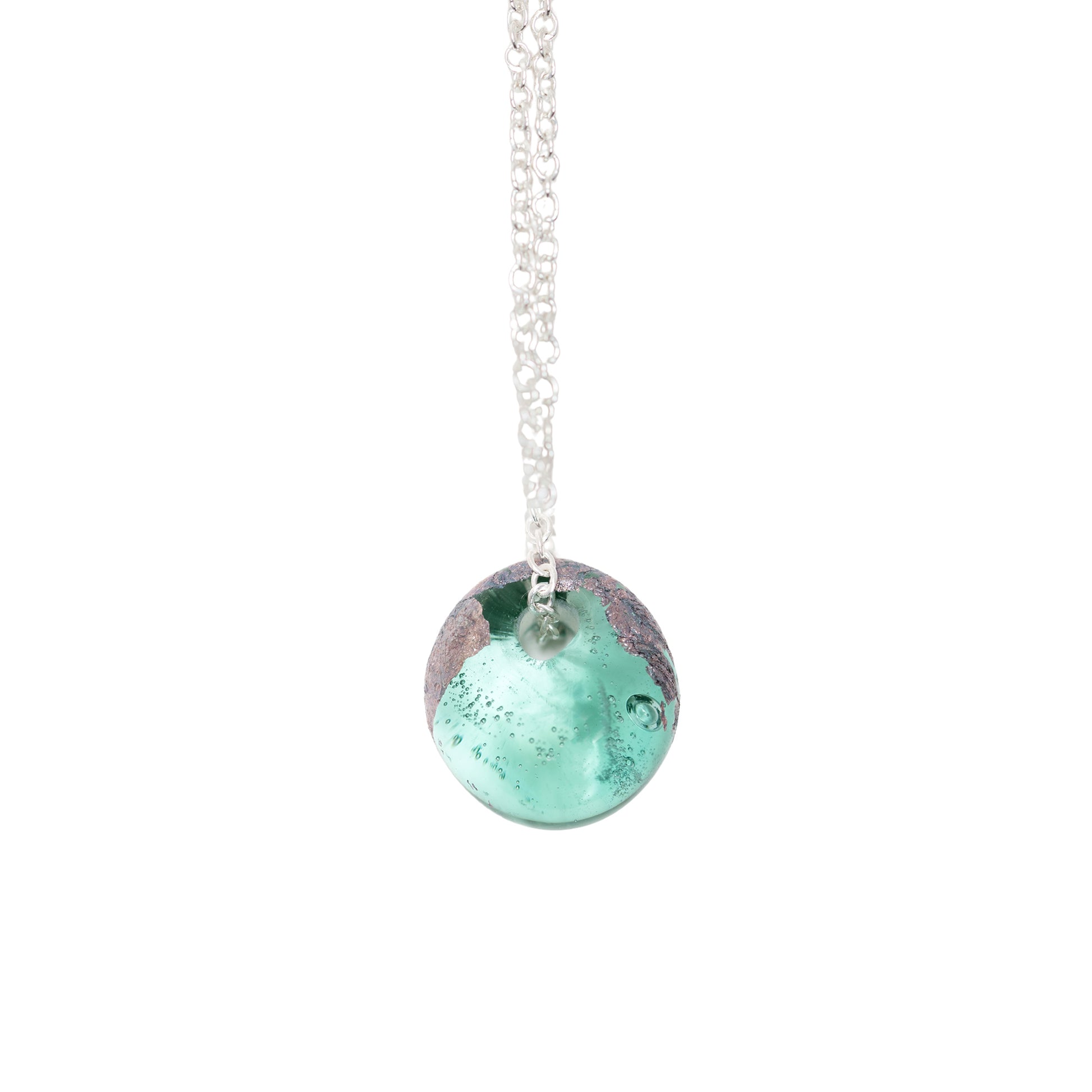 Recycled Whisky Bottle Opal Glass and Palladium Pendant on Sterling Silver Chain.