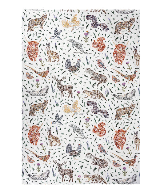 Scottish Wildlife Pattern Tea Towel