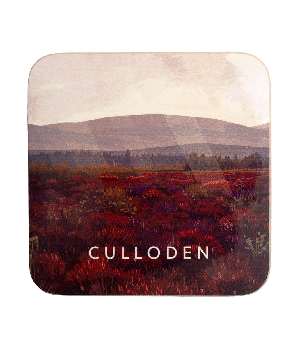 Culloden Battlefield Coaster with a scenic design of Culloden and the word 'Culloden' printed on it.
