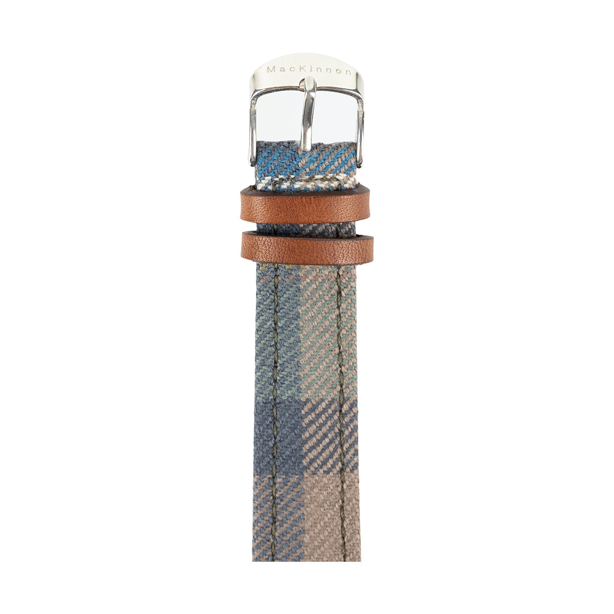 MacKinnon Watches Spirit of Culloden Tartan Strap with brown leather end piece on a white background