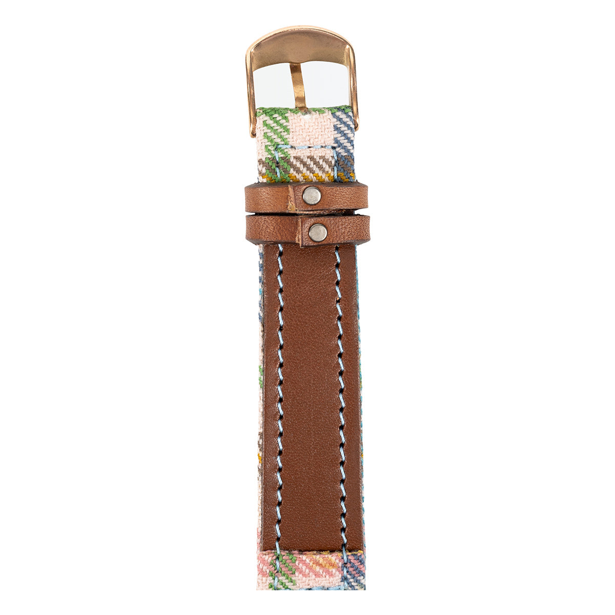 MacKinnon Watches Pink Castle Tartan Strap with brown leather buckle on a white background