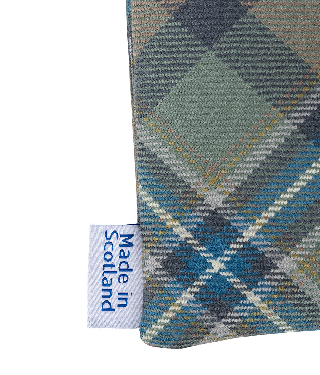Close up of the Spirit of Culloden Tartan Glasses Case exclusive to the  National Trust for Scotland on a white background