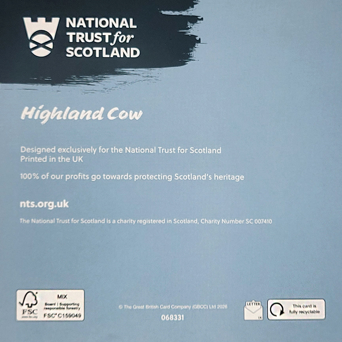 Highland Cow Christmas Card rear view
